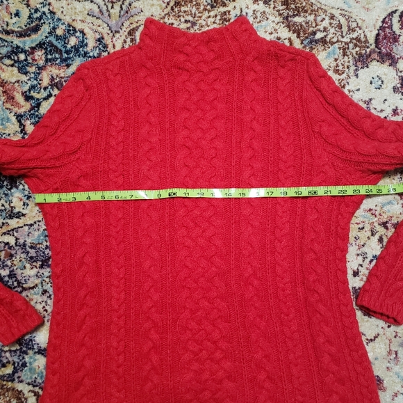 Lands' End True Red Mockneck Mixed Cable Knit Chunky Sweater Size XL - Picture 6 of 7